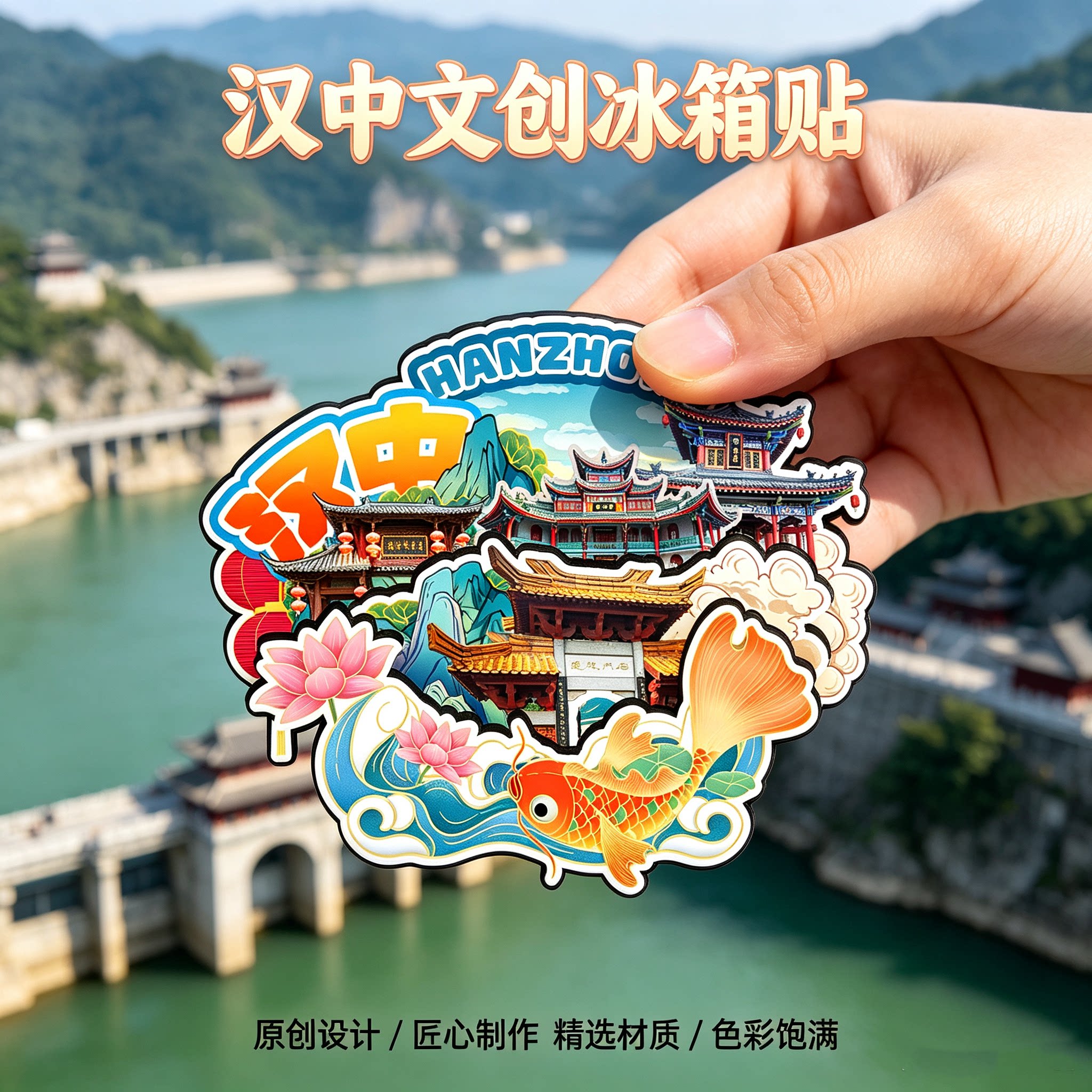 陕西汉中木质磁吸冰箱贴龙头山石门栈道黎坪森林公园纪念品伴手礼