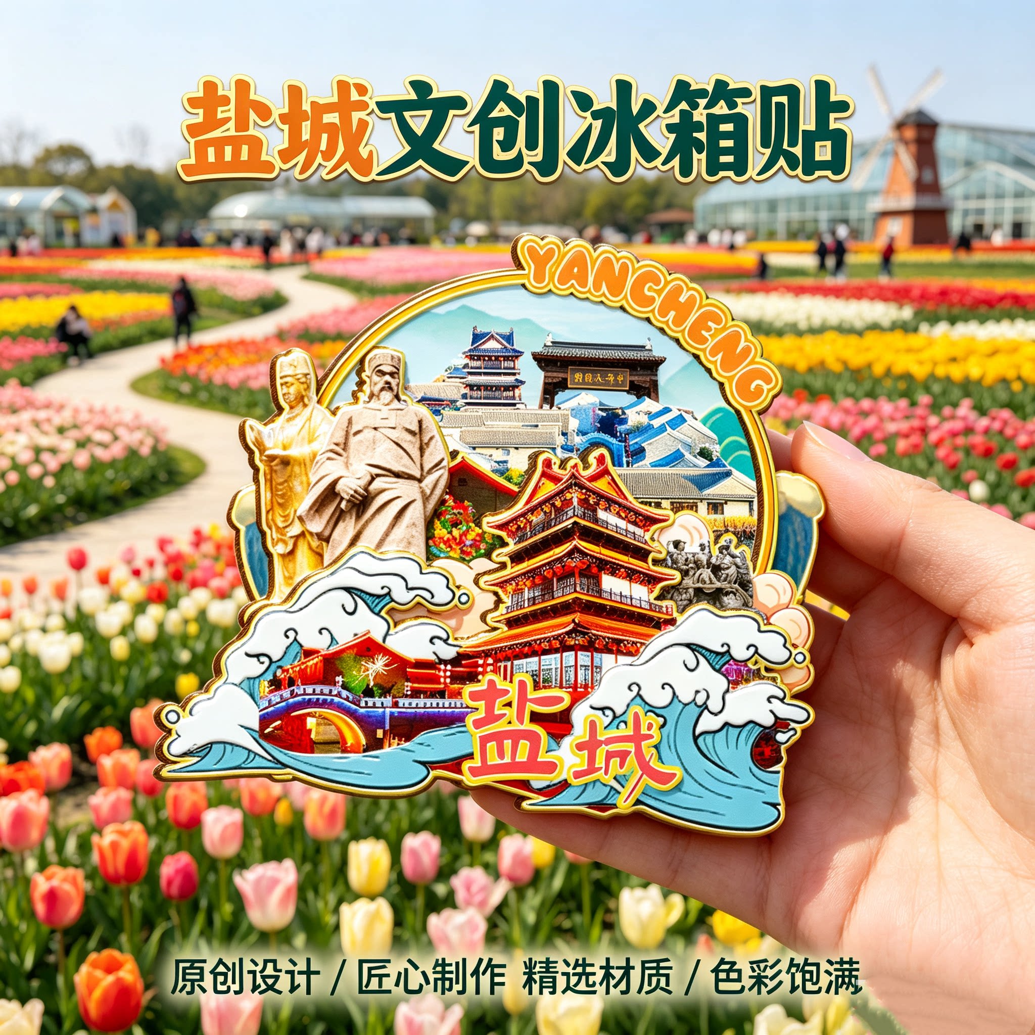 江苏盐城木质磁吸冰箱贴纪念品
