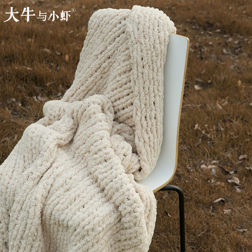 手编ins北欧风粗毛线针织毯装饰
