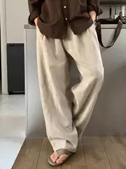 Ssumenam「Old Money Style Draping」Linen Lazy Floor-Length Pants Summer Loose Straight Casual Pants Trousers