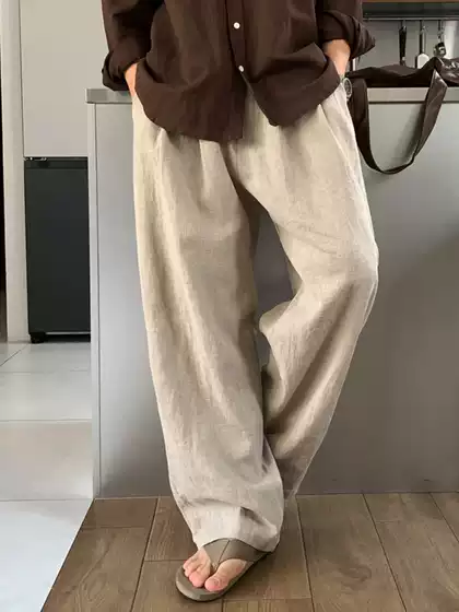 Ssumenam「Old Money Style Draping」Linen Lazy Floor-Length Pants Summer Loose Straight Casual Pants Trousers