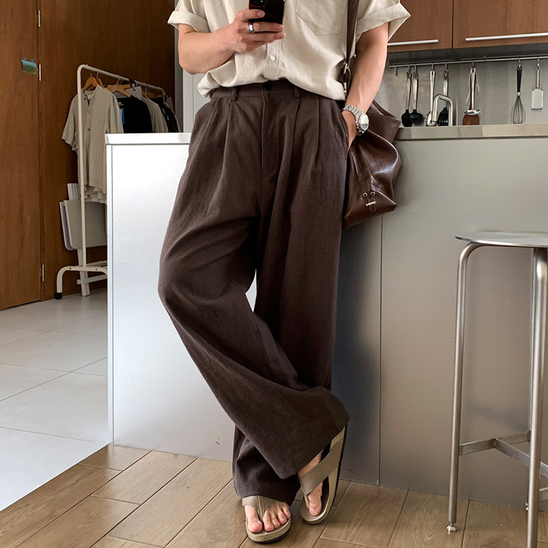 thumbnail for SSUMENAM "Old Money Style Drape" linen lazy floor-length pants summer loose straight-leg slacks trousers