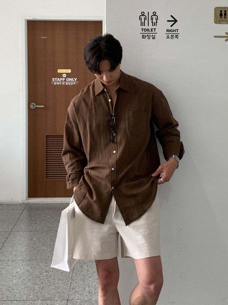 SSUMENAM LINEN SHORTS MENS SUMMER SLACKS KOREAN LOOSE TREND COTTON LINEN QUAD PANTS SOLID COLOR BEACH
