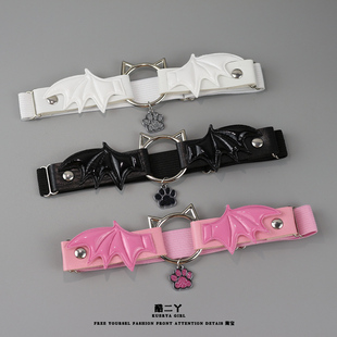 可爱Lolita哥特恶魔翅膀猫爪皮革腿环腿带亚文化jk性感大腿链粉色