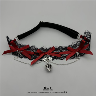 哥特风洛丽塔腿环原宿暗黑系朋克性感大腿链蕾丝蝴蝶结jk腿饰脚链