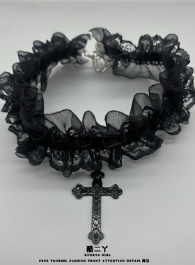 哥特洛丽塔甜酷暗黑十字架项链女