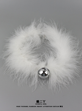 铃铛羽毛项链圣诞白色毛绒颈带仙