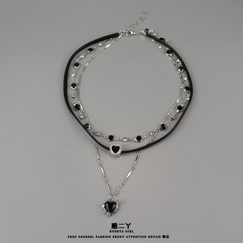 暗黑风叠戴爱心吊坠项链女高级感