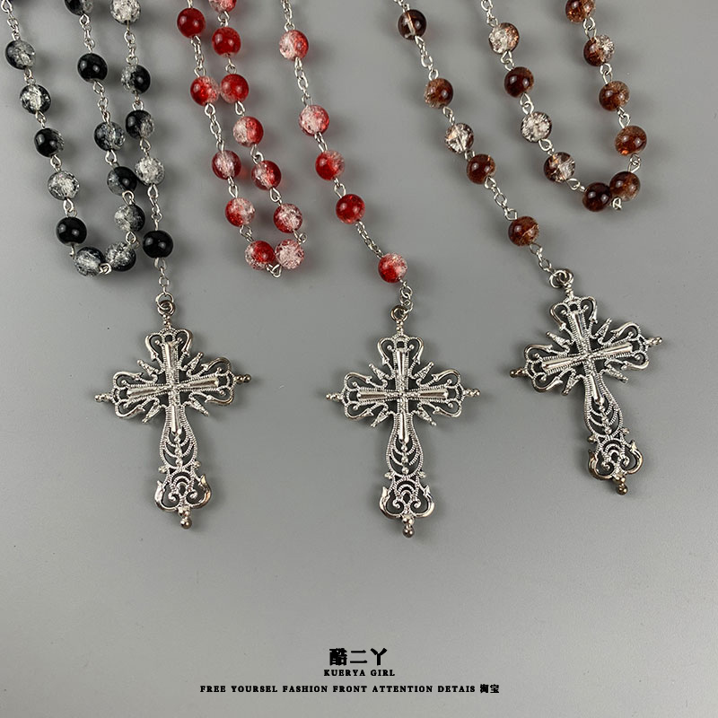 串珠十字架项链暗黑系长款毛衣链