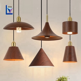 中古风餐厅吊灯民宿饭厅吧台中式 仿古铁艺茶室床头胡桃木色灯具
