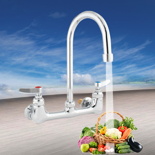 PDS双温双把式 水龙头酒店厨房吧台可旋转双孔阀芯 座台式