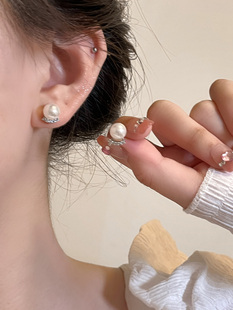阿七 简约珍珠锆石耳钉女轻奢小众设计小巧百搭耳环气质耳饰耳夹