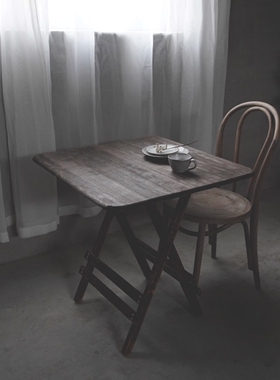 做旧折叠实木方桌子摄影背景老旧破桌子圆餐桌美食拍照道具仿古风