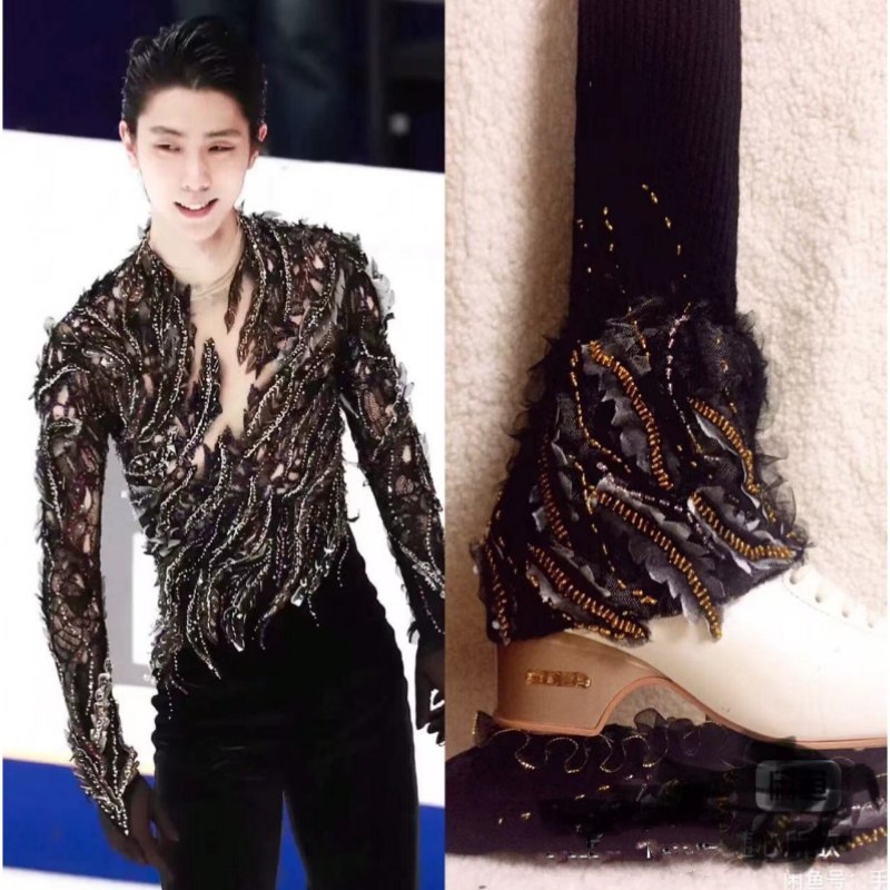 HANYU YUZURU FIGURE SKATING SHIN SOCK COVER ICE SKATE COVER SKATING WARM SOCK SET COSTEN ORIGIN WEAR OUTSIDE