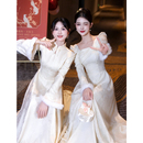 冬季 新中式 姐妹团高级感小众礼服长袖 冬装 旗袍裙伴娘服2025新款