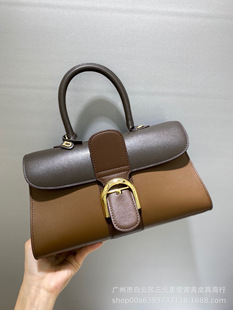 比利时新款 手提女包 文德尔沃Brillant拼色Box皮马蹄扣斜挎包横款