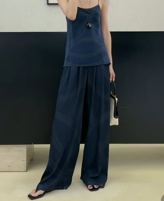 UNI/进店原创小马图腾_可机洗面料时髦阔腿裤高腰显瘦女休闲裤CA