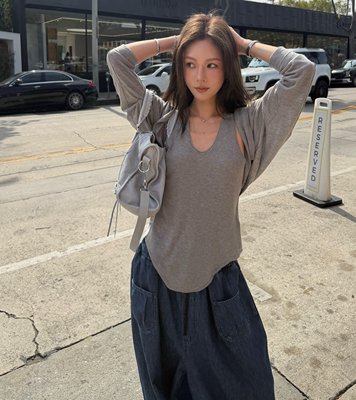 博主nana同款Liegee Adrift “漂流”罗纹微透背心开衫两件套