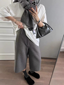 jaja 绵羊毛空气层肌理双面毛呢复古分割直筒7分裤 原版 布料