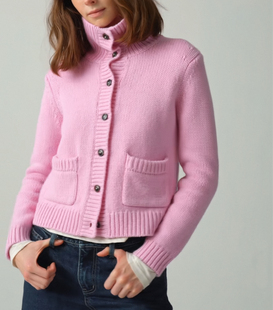 alright  100%绵羊毛合身翻领后背斑点狗粗针毛衣外套