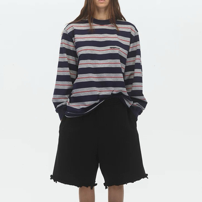 ECHOADE百搭实穿 宽松版型经典圆领慵懒条纹长袖T恤