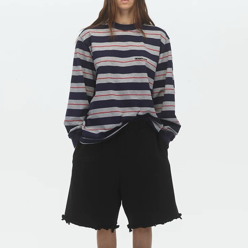 ECHOADE百搭实穿 宽松版型经典圆领慵懒条纹长袖T恤