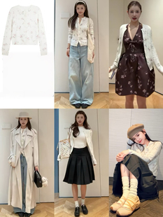 针织开衫 修身 布料还原晕染感花卉印花绵羊毛短款 alright宅女同款