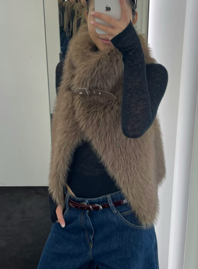 RARELY 高品质布料100还原 一片式剪裁环保皮草马甲 灰咖/豹纹