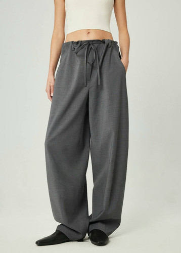 开间/欧洲进口丝光精纺毛 松弛雅痞半松紧抽绳微锥宽松烟袋西裤