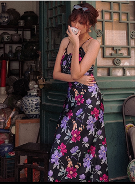 TR x Lu.Meng碎花抽绳连衣裙MATHELDE Dress紫色吊带裙