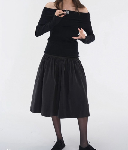 jaja绒感拼接褶裥ballet skirt低腰线芭蕾半裙