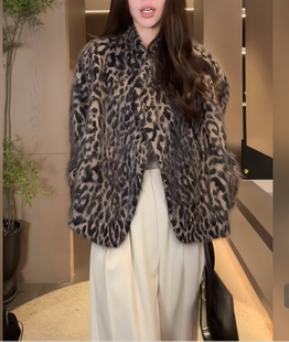 LiHuiEr李慧儿【波丽士雾岛】绵羊毛山羊绒拉毛设计感豹纹外套女