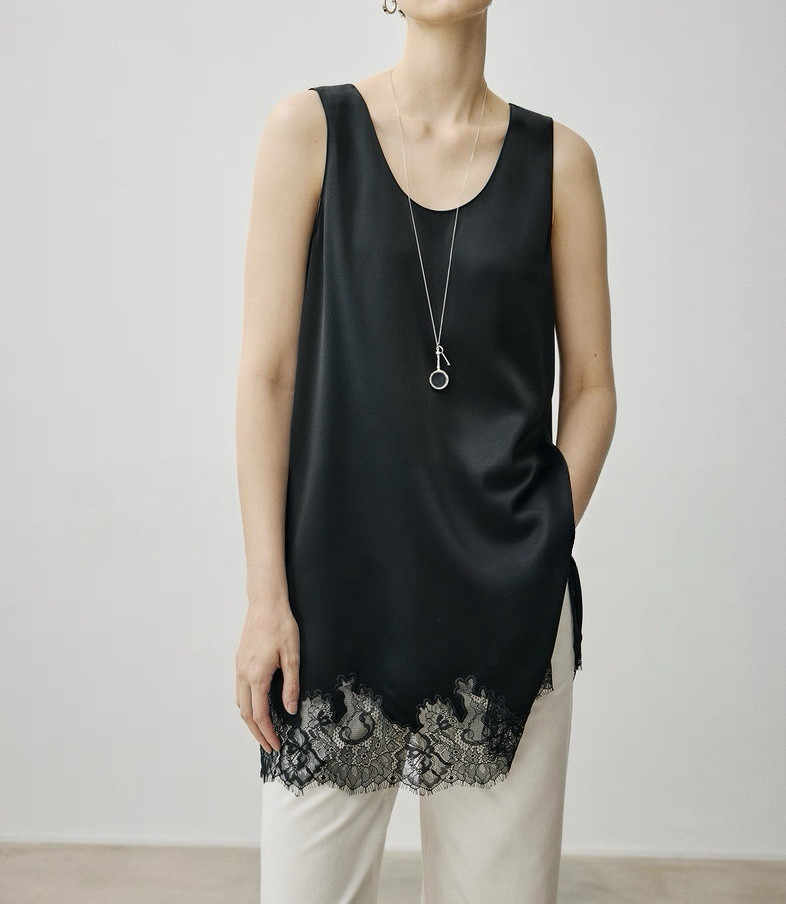 开间/叠穿神器 日本三醋酸凉感双面缎鎏光垂感百搭蕾丝拼接长背心