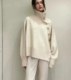 羊毛羊绒斜纽扣针织上衣宽松高领针织衫 韩国ROMAN 金裕贞同款