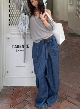 博主nana同款COT 26SS新款树影宽松阔腿牛仔裤子女