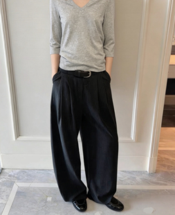 松弛中腰弯刀休闲裤 North 竖条纹无腰头经典