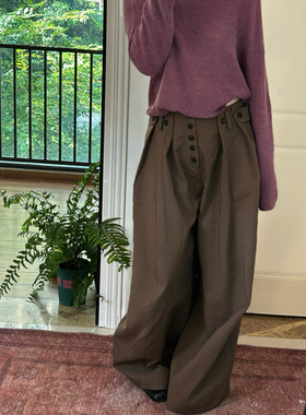 SINGLE  高品质25AW百搭直筒宽松阔腿条纹休闲剑道裤休闲裤女长裤