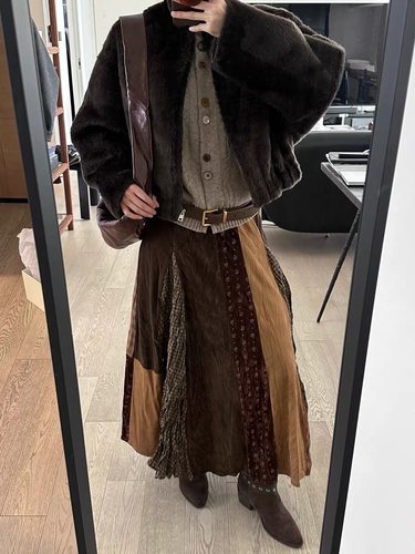 iceiito*比约格*复古解构主义艺术感不规则拼接超大裙摆半身裙