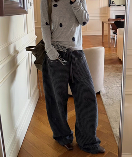 sage 卡斯特灰立体华夫格肌理阿苏特工艺染色炒砂抽绳裤