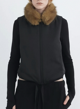 RARELY 高品质布料100还原 可拆卸毛领棉服马甲 黑色