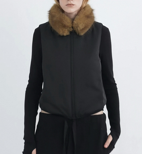 RARELY 100还原 现货 章若楠 金靖同款可拆卸毛领棉服马甲 黑色