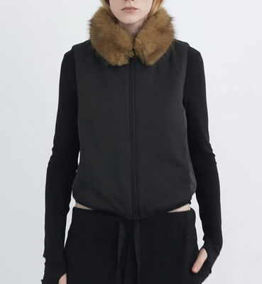 RARELY 100还原 现货 章若楠 金靖同款可拆卸毛领棉服马甲 黑色