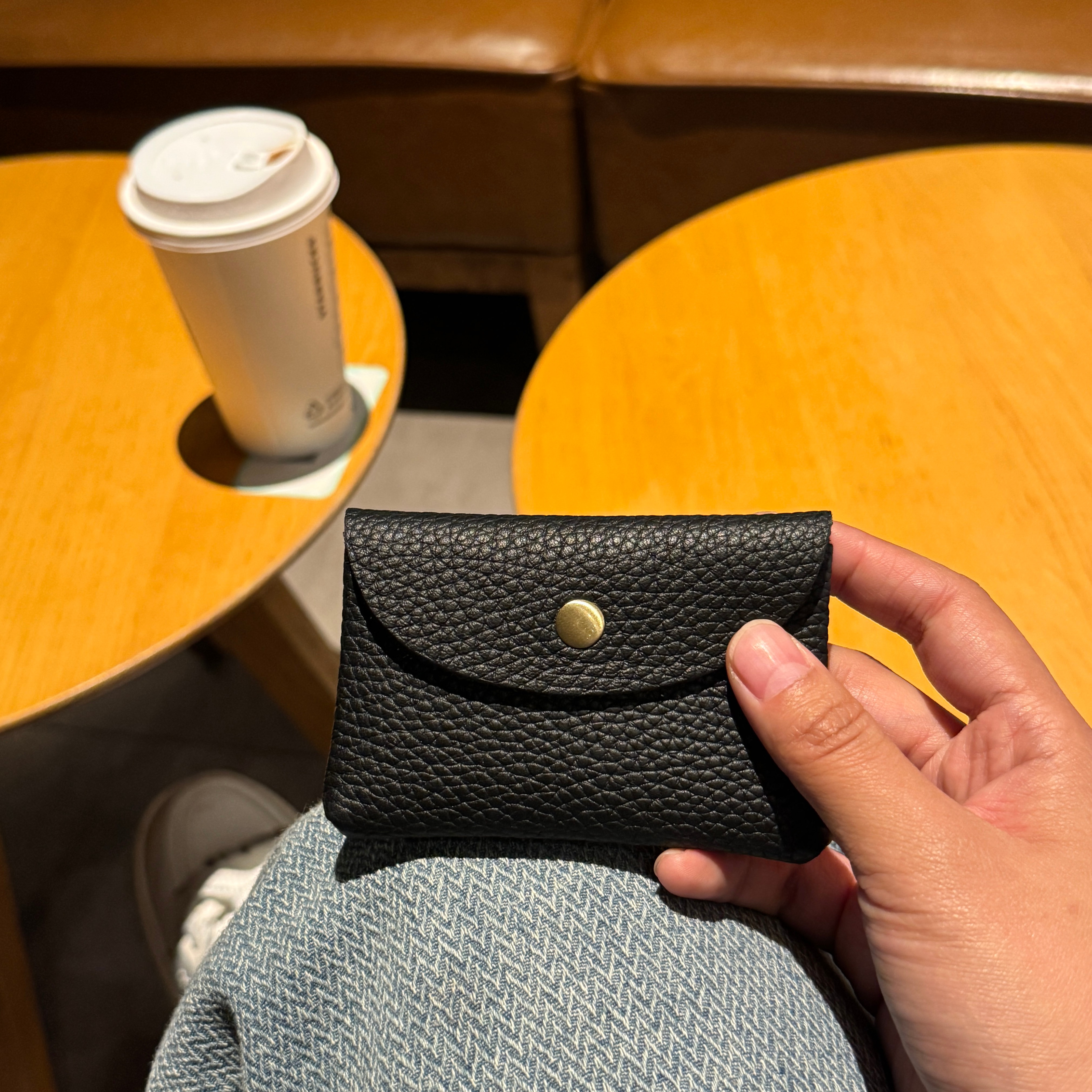 C&Y牛皮翻盖小卡包～亚黑色牛皮  韩系手拿豆豆零钱包