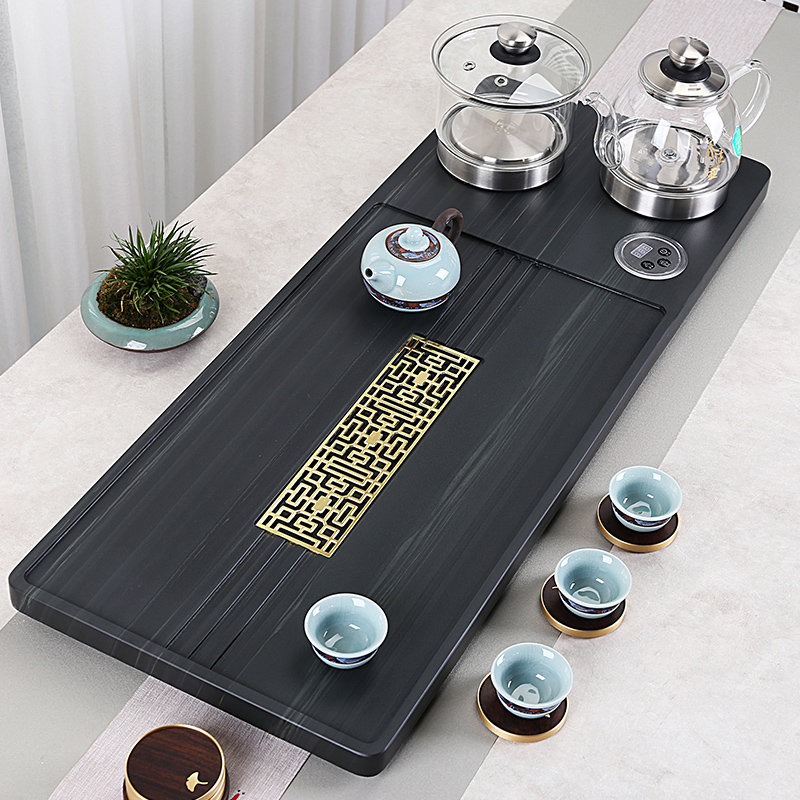 乌金石茶盘茶具套装全自动上水茶台烧水壶一体带电磁炉家用大茶海