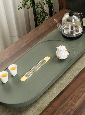 整块天罗绿天然乌金石茶盘全自动电磁炉一体家用茶海茶具套装茶台