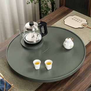整块圆形皇庭玉乌金石茶盘家用办公室现代简约轻奢茶具茶台套装