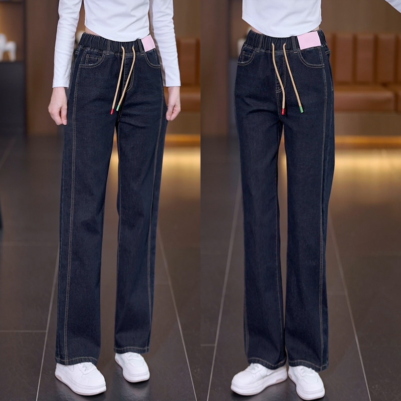 松紧腰大码直筒高腰牛仔裤女秋季2025新款窄版阔腿裤弹力拖地裤女,女装/女士精品,牛仔裤,淘宝优惠券,粉丝福利购,淘宝优惠卷