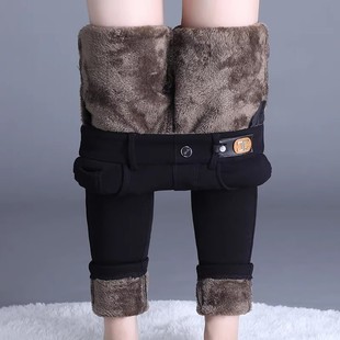 黑色牛仔裤女士2025秋冬季新款紧身修身加绒加厚外穿羊羔绒小脚裤
