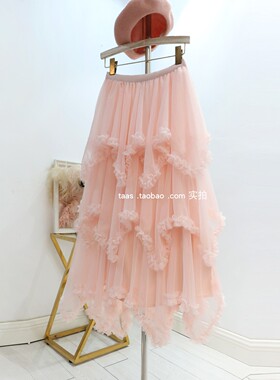 粉色网纱裙2026春夏法式少女蛋糕裙仙气花边超大裙摆中长款半身裙