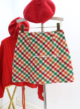 韩国高级彩格半身裙2026新法式氛围感高腰显瘦小个子A版毛呢短裙